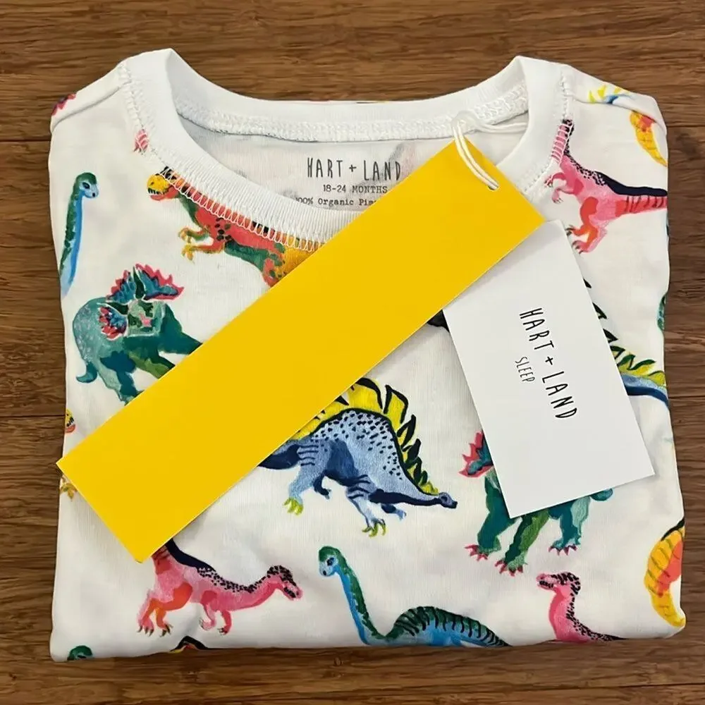 Hart+Land Dinos Patterned Organic Pima Cotton Kids Pajama Set 18-24M